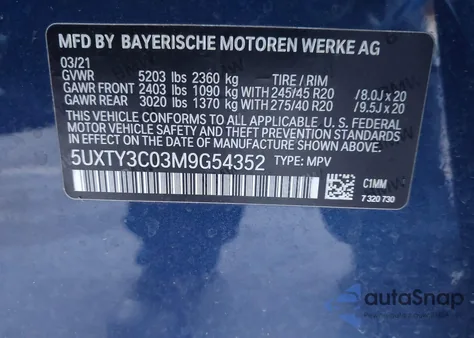 2021 BMW X3 Sdrive30I from USA, damaged, VIN 5UXTY3C03M9G54352